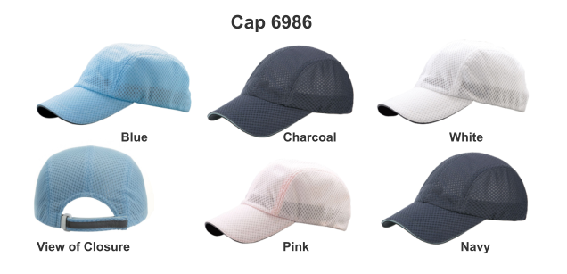 Cap 6986  View of Closure Blue Charcoal White Pink Navy