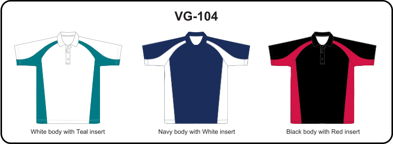 VG-104 Navy body with White insert White body with Teal insert Black body with Red insert